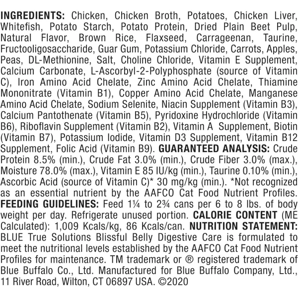 imageBlue Buffalo True Solutions Blissful Belly Natural Digestive Care Adult Dry Cat Food Chicken 11lbWet Cat Food Chicken 3 Ounce Pack of 24