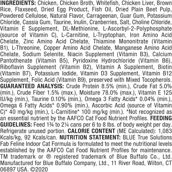 imageBlue Buffalo True Solutions Fab Feline Natural Indoor Adult Wet Cat Food Chicken 3oz cans Pack of 24Blue Buffalo True Solutions Fab Feline Natural Indoor Adult Wet Cat Food Chicken 3oz cans Pack of 24