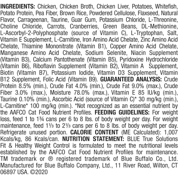 imageBlue Buffalo True Solutions Healthy Weight Natural Weight Control Adult Dry Cat Food Chicken 35lbWet Cat Food Chicken 3 Ounce Pack of 24