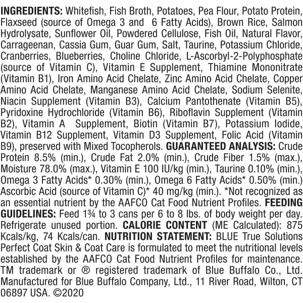 imageBlue Buffalo True Solutions Perfect Skin amp Coat Natural Adult Wet Cat Food Whitefish 3oz cans Pack of 24Wet Cat Food Whitefish 3 Ounce Pack of 24