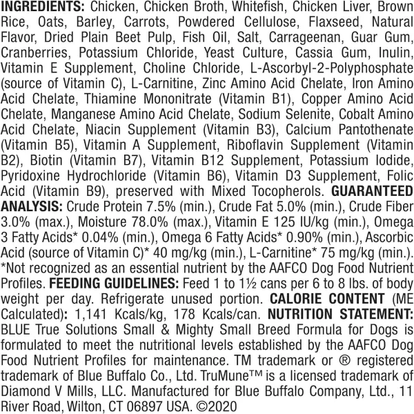 imageBlue Buffalo True Solutions Small amp Mighty Natural Small Breed Adult Dry Dog Food Chicken 4lbChicken Wet Dog Food 55 Ounce Pack of 24