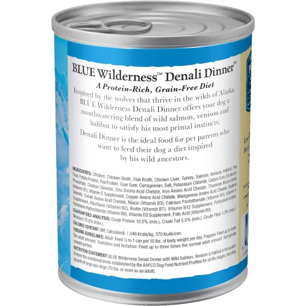 imageBlue Buffalo Wilderness Denali Dinner High Protein Natural Wet Dog Food Wild Salmon Venison amp Halibut 125oz cans Pack of 12Salmon Venison amp Halibut