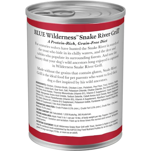 imageBlue Buffalo Wilderness Denali Dinner High Protein Natural Wet Dog Food Wild Salmon Venison amp Halibut 125oz cans Pack of 12Trout Venison amp Rabbit