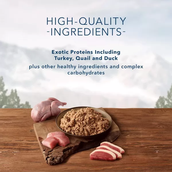 imageBlue Buffalo Wilderness Denali Dinner High Protein Natural Wet Dog Food Wild Salmon Venison amp Halibut 125oz cans Pack of 12Turkey Quail amp Duck
