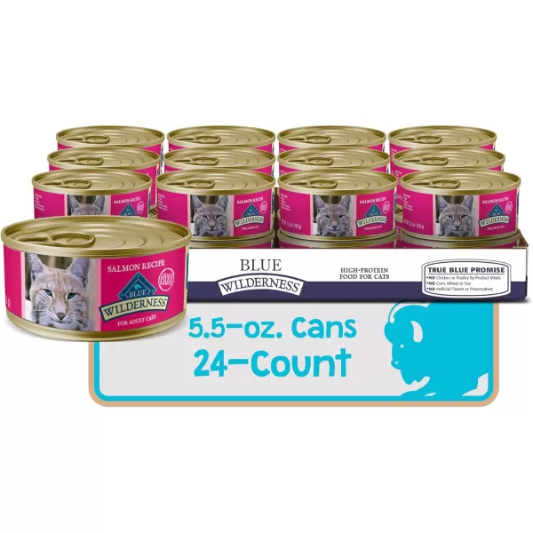 imageBlue Buffalo Wilderness High Protein Grain Free Natural Adult Pate Wet Cat Food Chicken 55oz cans Pack of 24Salmon 55 Ounce Pack of 24