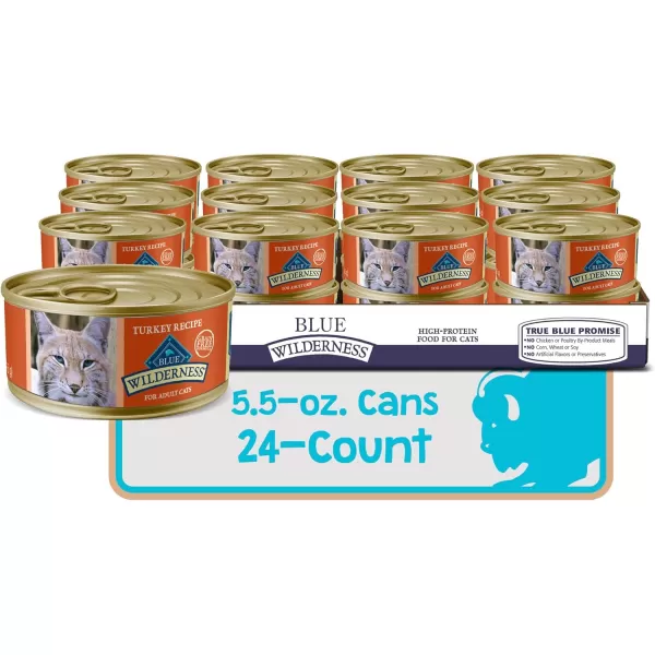 imageBlue Buffalo Wilderness High Protein Grain Free Natural Adult Pate Wet Cat Food Chicken 55oz cans Pack of 24Turkey 55 Ounce Pack of 24