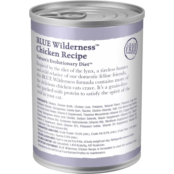 imageBlue Buffalo Wilderness High Protein Grain Free Natural Adult Pate Wet Cat Food Chicken Salmon Duck 3oz cans 72 count  24 of each flavorChicken 125 Ounce Pack of 12