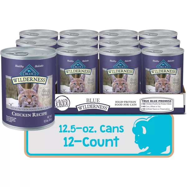 imageBlue Buffalo Wilderness High Protein Grain Free Natural Adult Pate Wet Cat Food Chicken Salmon Duck 3oz cans 72 count  24 of each flavorChicken 125 Ounce Pack of 12