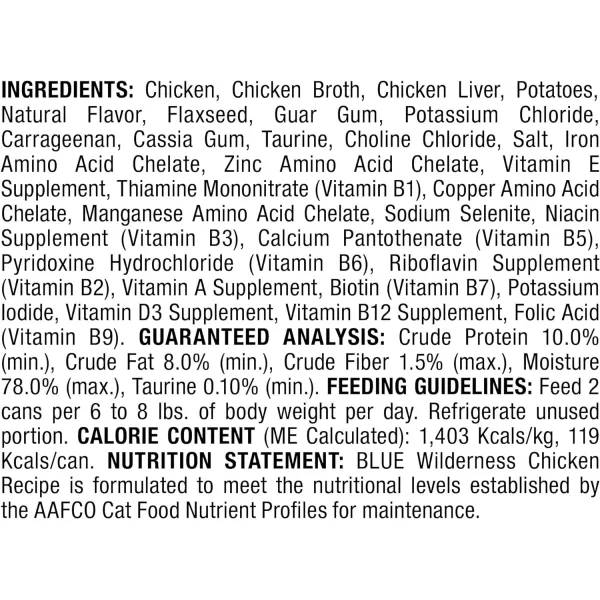 imageBlue Buffalo Wilderness High Protein Grain Free Natural Adult Pate Wet Cat Food Chicken Salmon Duck 3oz cans 72 count  24 of each flavorChicken 3 Ounce Pack of 24