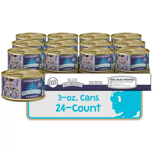 imageBlue Buffalo Wilderness High Protein Grain Free Natural Adult Pate Wet Cat Food Chicken Salmon Duck 3oz cans 72 count  24 of each flavorChicken 3 Ounce Pack of 24