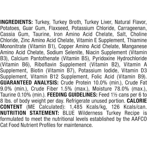 imageBlue Buffalo Wilderness High Protein Grain Free Natural Adult Pate Wet Cat Food Chicken Salmon Duck 3oz cans 72 count  24 of each flavorTurkey 3 Ounce Pack of 24