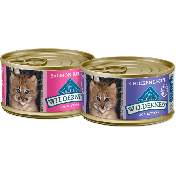 imageBlue Buffalo Wilderness High Protein Grain Free Natural Kitten Pate Wet Cat Food Chicken 3oz cans Pack of 24Variety Pack Chicken amp Salmon 3 Ounce Pack of 24