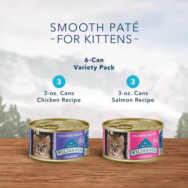imageBlue Buffalo Wilderness High Protein Grain Free Natural Kitten Pate Wet Cat Food Chicken 3oz cans Pack of 24Variety Pack Chicken amp Salmon 3 Ounce Pack of 6