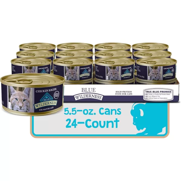 imageBlue Buffalo Wilderness High Protein Grain Free Natural Mature Pate Wet Cat Food Chicken 55oz cans Pack of 2455 Ounce Pack of 24