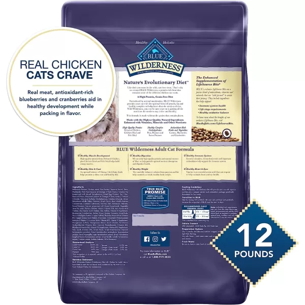 imageBlue Buffalo Wilderness High Protein Natural Adult Dry Cat Food Duck 5lbChicken 12 Pound Pack of 1