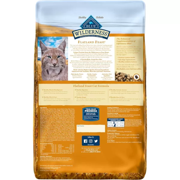 imageBlue Buffalo Wilderness High Protein Natural Adult Dry Cat Food Flatland Feast with Turkey Quail amp Duck 4lbTurkey Quail amp Duck 10 Pound Pack of 1