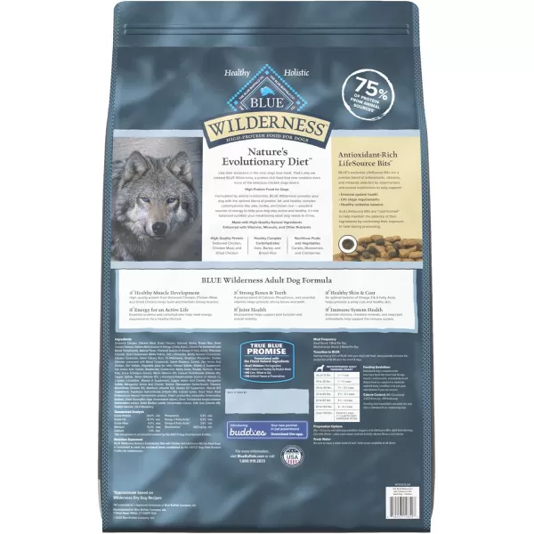 imageBlue Buffalo Wilderness High Protein Natural Adult Dry Dog Food plus Wholesome Grains Salmon 28 lb bagChicken plus Wholesome Grains 24 Pound Pack of 1