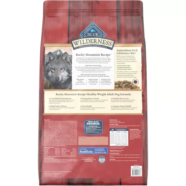 imageBlue Buffalo Wilderness High Protein Natural Adult Healthy Weight Dry Dog Food Chicken 45lbRed Meat with Grain 2800 Pound Pack of 1