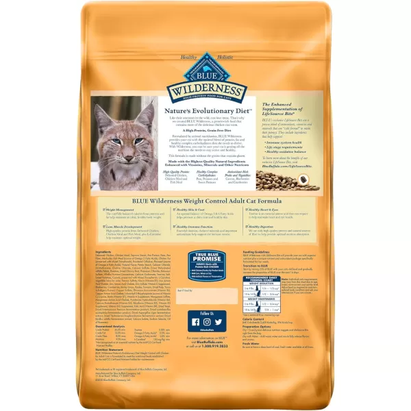 imageBlue Buffalo Wilderness High Protein Natural Adult Weight Control Dry Cat Food Chicken 11lbChicken 11 Pound Pack of 1