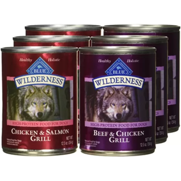 imageBlue Buffalo Wilderness High Protein Natural Adult Wet Dog Food Beef amp Chicken Grill 125oz cans Pack of 12Beef 1 Count Pack of 6