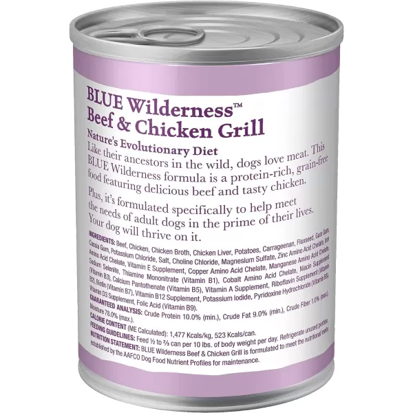 imageBlue Buffalo Wilderness High Protein Natural Adult Wet Dog Food Beef amp Chicken Grill 125oz cans Pack of 12Beef amp Chicken 125 Ounce Pack of 12