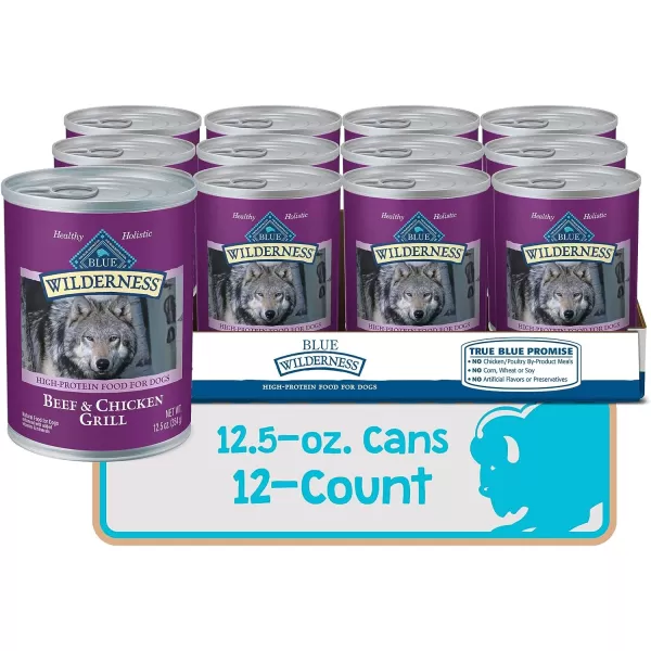 imageBlue Buffalo Wilderness High Protein Natural Adult Wet Dog Food Beef amp Chicken Grill 125oz cans Pack of 12Beef amp Chicken 125 Ounce Pack of 12
