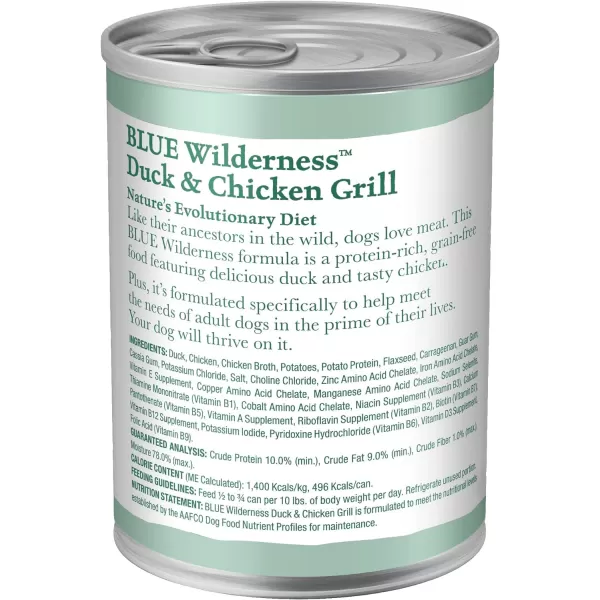 imageBlue Buffalo Wilderness High Protein Natural Adult Wet Dog Food Salmon amp Chicken Grill 125oz cans Pack of 12Duck amp Chicken 125 Ounce Pack of 12