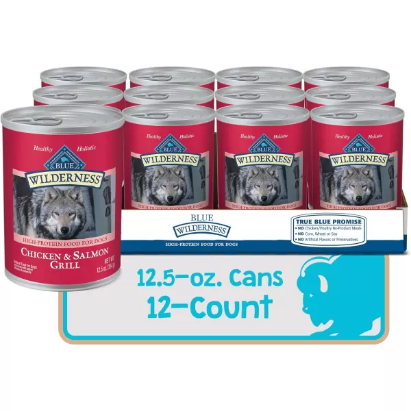 imageBlue Buffalo Wilderness High Protein Natural Adult Wet Dog Food Salmon amp Chicken Grill 125oz cans Pack of 12Salmon amp Chicken 125 Ounce Pack of 12