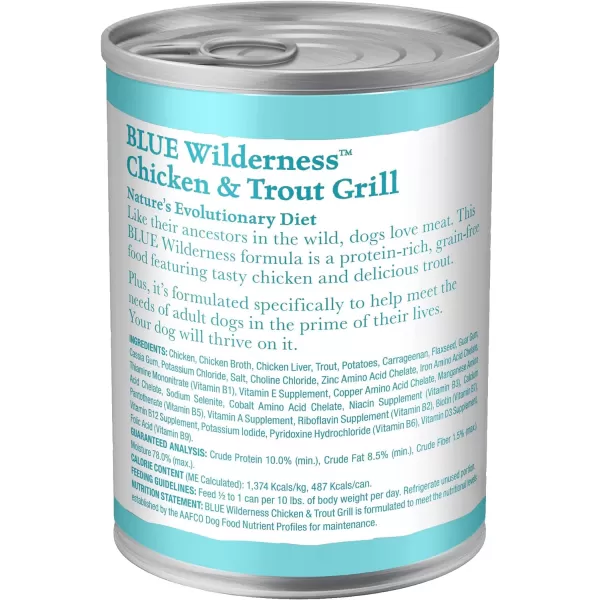 imageBlue Buffalo Wilderness High Protein Natural Adult Wet Dog Food Salmon amp Chicken Grill 125oz cans Pack of 12Trout amp Chicken 125 Ounce Pack of 12