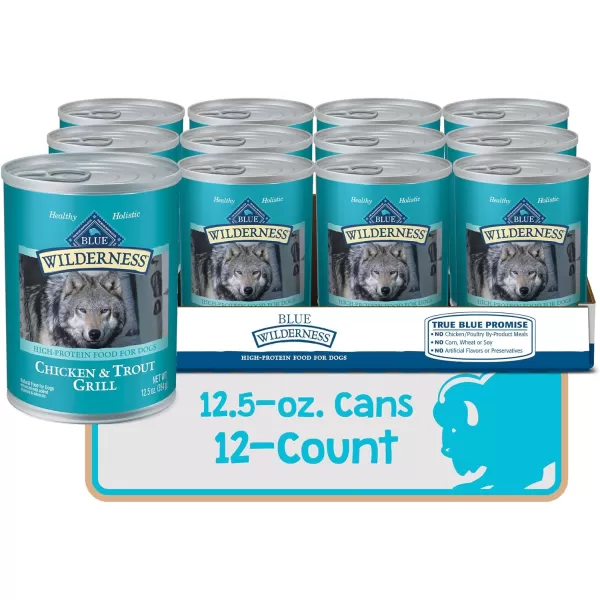imageBlue Buffalo Wilderness High Protein Natural Adult Wet Dog Food Salmon amp Chicken Grill 125oz cans Pack of 12Trout amp Chicken 125 Ounce Pack of 12