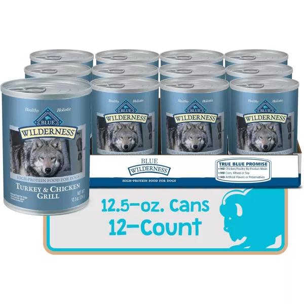 imageBlue Buffalo Wilderness High Protein Natural Adult Wet Dog Food Salmon amp Chicken Grill 125oz cans Pack of 12Turkey amp Chicken 125 Ounce Pack of 12