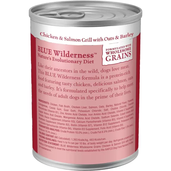 imageBlue Buffalo Wilderness High Protein Natural Adult Wet Dog Food plus Wholesome Grains Turkey amp Chicken Grill 125oz cans Pack of 12Salmon amp Chicken