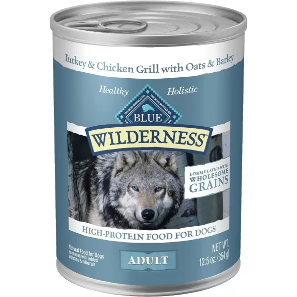 imageBlue Buffalo Wilderness High Protein Natural Adult Wet Dog Food plus Wholesome Grains Turkey amp Chicken Grill 125oz cans Pack of 12Turkey amp Chicken