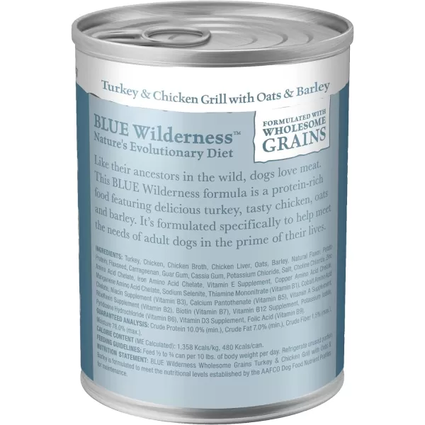 imageBlue Buffalo Wilderness High Protein Natural Adult Wet Dog Food plus Wholesome Grains Turkey amp Chicken Grill 125oz cans Pack of 12Turkey amp Chicken