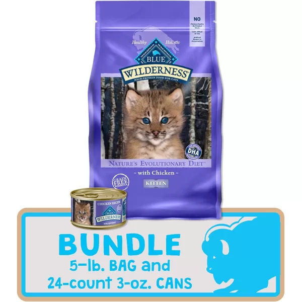 imageBlue Buffalo Wilderness High Protein Natural Grain Free Kitten Food Bundle Dry Cat Food and Wet Cat Food Chicken 5lb Dry Food  3oz cans 24ctChicken Bundle  5 lb  3 oz Pack of 24