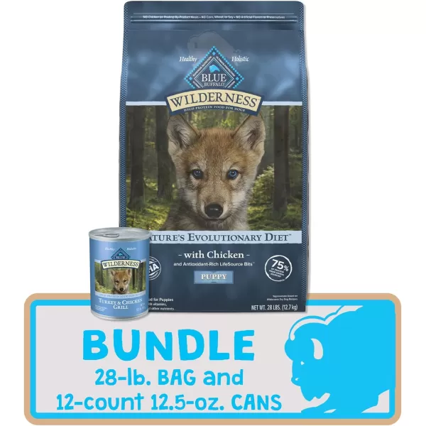 imageBlue Buffalo Wilderness High Protein Natural Grain Free Puppy Dry Dog Food and Wet Puppy Food Turkey and Chicken 24lb Dry Food  125oz cans 12ctBundle Dry  Wet Turkey  Chicken
