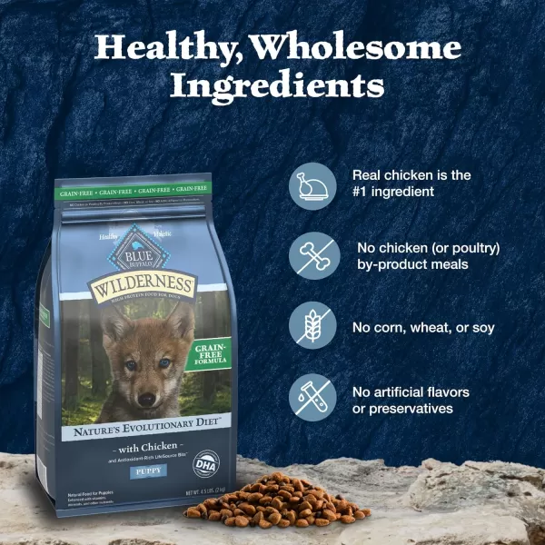imageBlue Buffalo Wilderness High Protein Natural Grain Free Puppy Dry Dog Food and Wet Puppy Food Turkey and Chicken 24lb Dry Food  125oz cans 12ctChicken  Grain Free