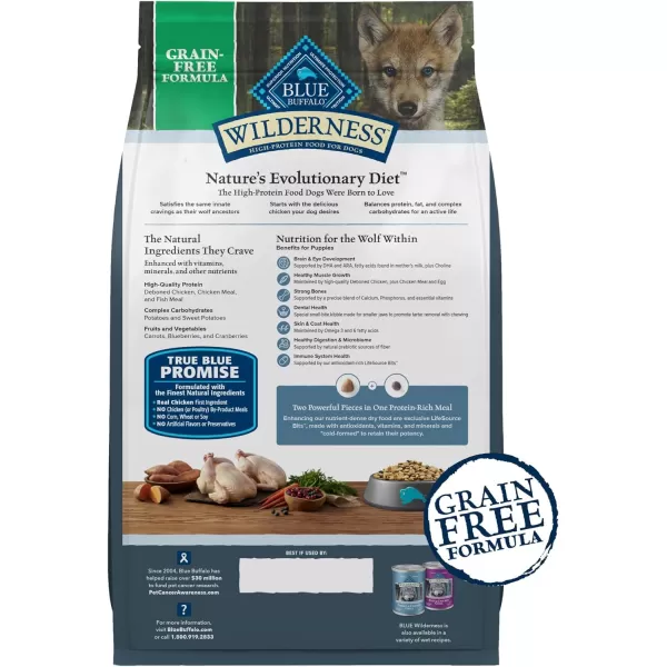 imageBlue Buffalo Wilderness High Protein Natural Grain Free Puppy Dry Dog Food and Wet Puppy Food Turkey and Chicken 24lb Dry Food  125oz cans 12ctChicken  Grain Free