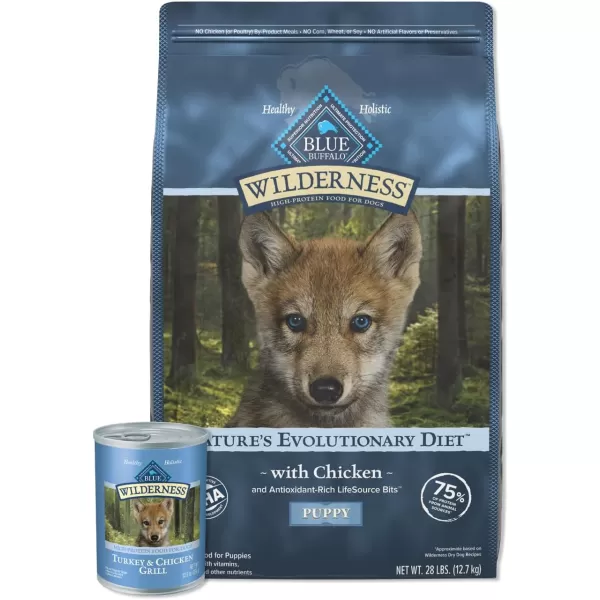 imageBlue Buffalo Wilderness High Protein Natural Grain Free Puppy Dry Dog Food and Wet Puppy Food Turkey and Chicken 24lb Dry Food  125oz cans 12ctRed Meat  ChickenFree