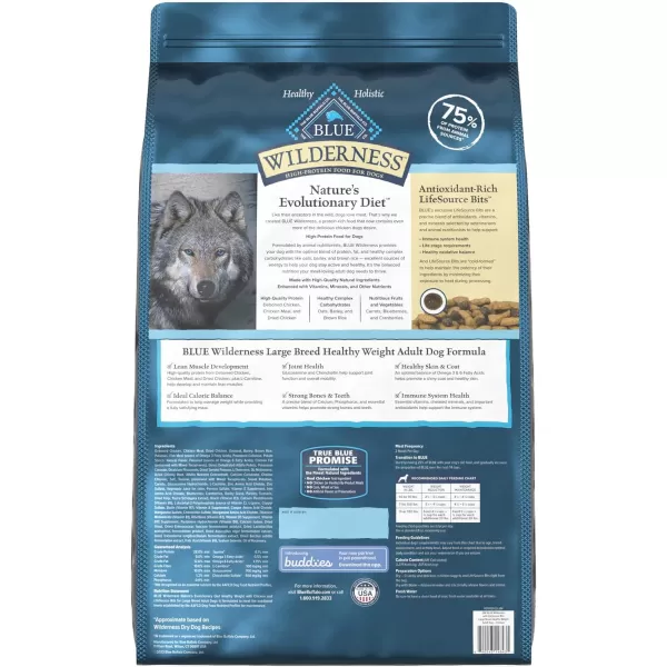 imageBlue Buffalo Wilderness High Protein Natural Large Breed Healthy Weight Adult Dry Dog Food Plus Wholesome Grains Chicken 28 lb Bag28 Pound Pack of 1