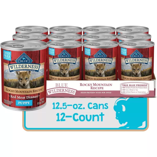 imageBlue Buffalo Wilderness High Protein Natural Puppy Wet Dog Food Turkey amp Chicken Grill 125oz cans Pack of 12Red Meat ChickenFree 125 Ounce Pack of 12