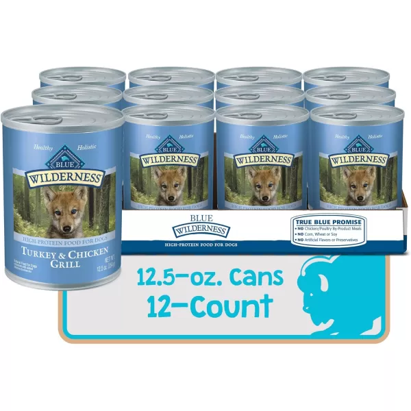 imageBlue Buffalo Wilderness High Protein Natural Puppy Wet Dog Food Turkey amp Chicken Grill 125oz cans Pack of 12Turkey amp Chicken 125 Ounce Pack of 12