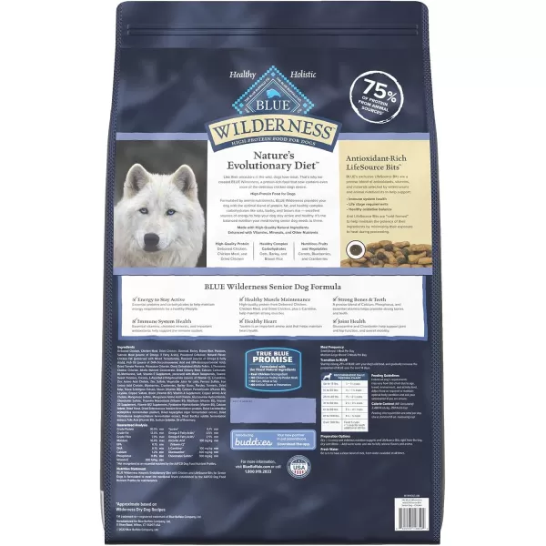 imageBlue Buffalo Wilderness High Protein Natural Senior Dry Dog Food plus Wholesome Grains Chicken 24 lb bag24 Pound Pack of 1