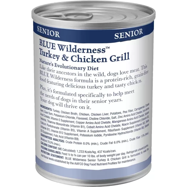 imageBlue Buffalo Wilderness High Protein Natural Senior Wet Dog Food Turkey amp Chicken Grill 125oz cans Pack of 12Turkey amp Chicken