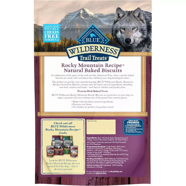 imageBlue Buffalo Wilderness Rocky Mountain Recipe High Protein Grain Free Crunchy Dog Treats Biscuits Red Meat 8oz bagBison 8 Ounce Pack of 1