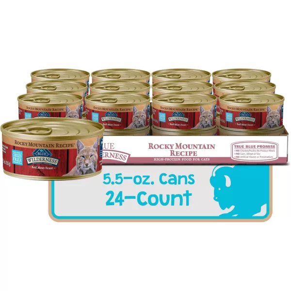 imageBlue Buffalo Wilderness Rocky Mountain Recipe High Protein Grain Free Natural Adult Pate Wet Cat Food Red Meat 55oz cans Pack of 24Red Meat
