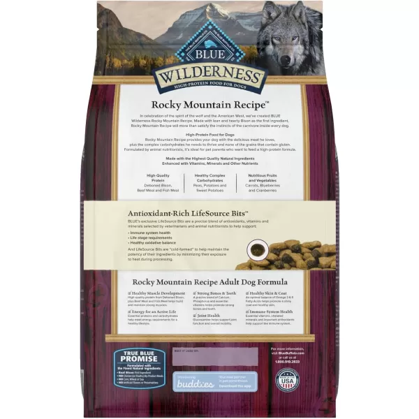 imageBlue Buffalo Wilderness Rocky Mountain Recipe High Protein Natural Adult Dry Dog Food Red Meat 22lbBison 4 Pound Pack of 1