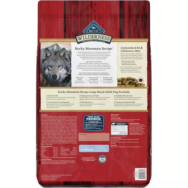 imageBlue Buffalo Wilderness Rocky Mountain Recipe High Protein Natural Adult Large Breed Dry Dog Food Bison 22lbRed Meat