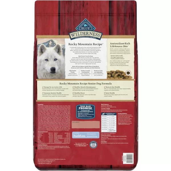 imageBlue Buffalo Wilderness Rocky Mountain Recipe High Protein Natural Senior Dry Dog Food Red Meat 22lbRed Meat  ChickenFree