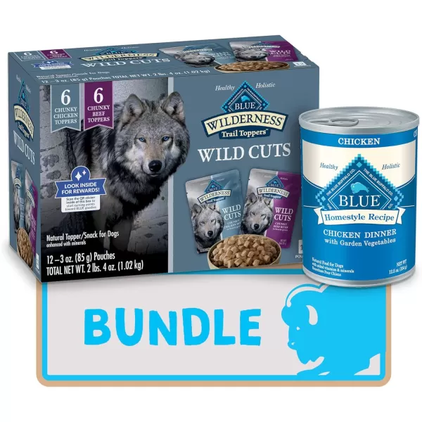 imageBlue Buffalo Wilderness Trail Toppers Wild Cuts High Protein Natural Wet Dog Food Variety Pack Chicken and Beef Bites 3oz Pouch 12 CountBUNDLE Beef amp Chicken 3 Ounce Pack of 24